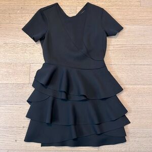 Vintage DKNY black short sleeve tiered ruffle dress, size Small